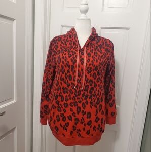 Chico's Zenergy Red & Black Animal Print Hoodie Sweatshirt Size 2=12/14, Casual